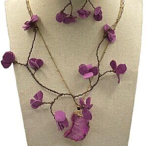Vintage 3 Floral Wired Strand Purple Fuchsia Spacer Necklace W/ Paired N…